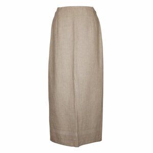 Tan Pencil Skirt M Petite Stretch Waist Linen Cotton Norton McNaughton 1990's